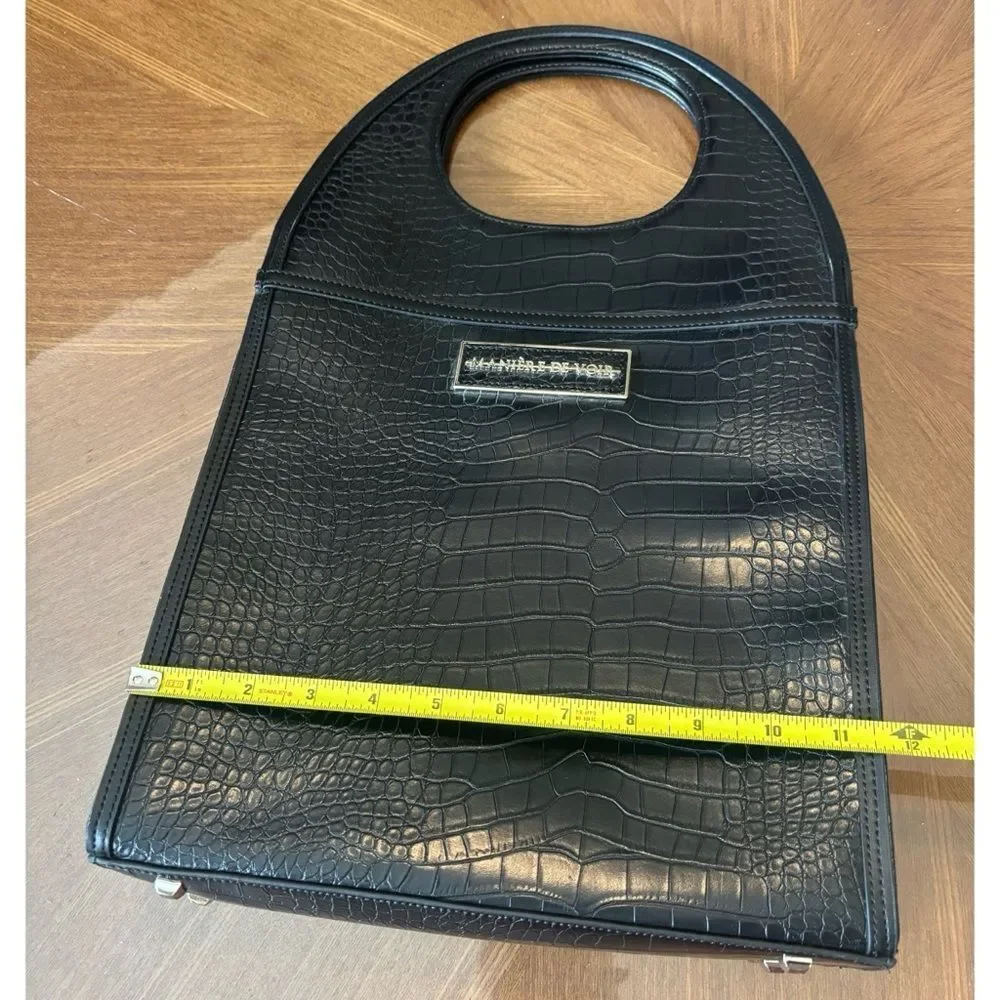 Rare Manière De Voir Vegan Leather Black Crocodile Everything Purse